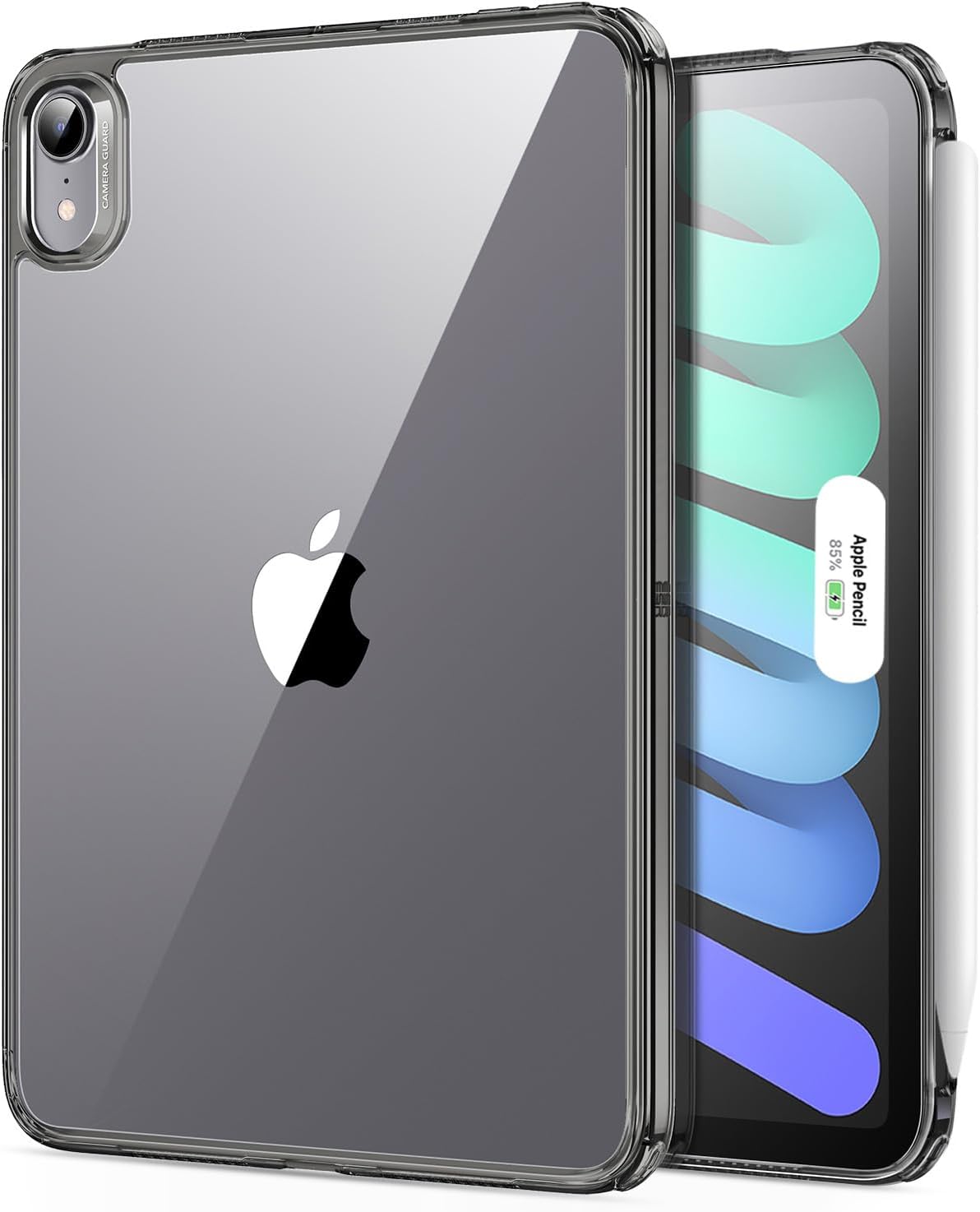 for iPad mini 7 A17 Pro Case, iPad mini 7th/6th Generation Cover (2024/2021), Slim and Light, Shock and Drop Protection, Yellowing Resistant, Supports Pencil Pro/USB-C, Classic Series, Black Clear