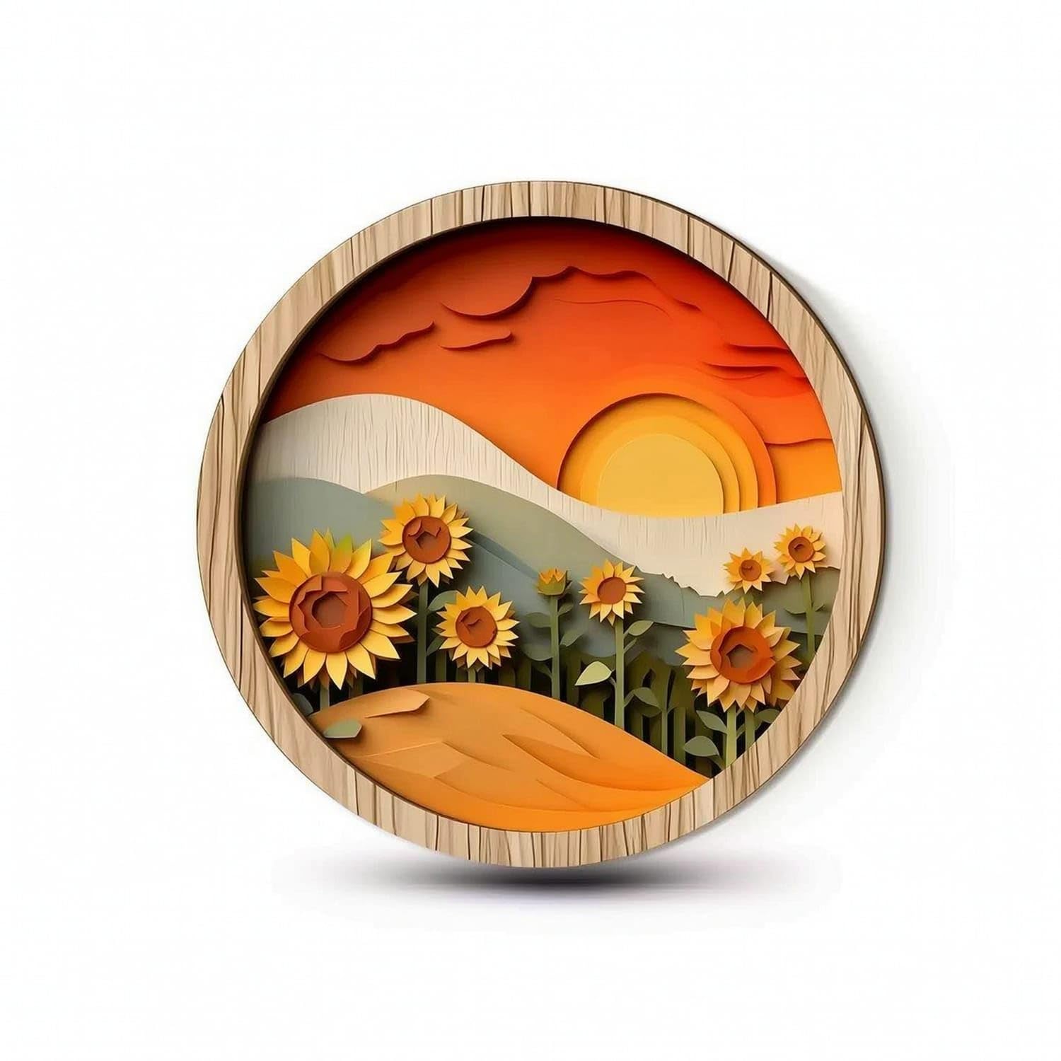 SHOPORA Round Wooden Plaque Layered Wood Wall Decor Double-Layer Plaque with Adhesive Dots Rustic for Living Room, Entryway, Bedroom, Office, 20x20cm Farmland 2-1-image-29