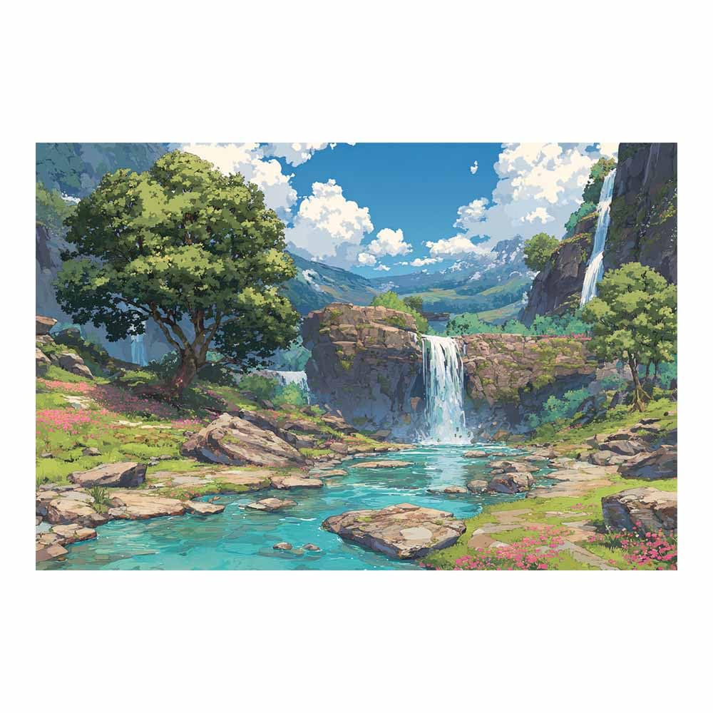 XENIOU Landscape Canvas Wall Art Anime Waterfall Landscapes artwork, wall decoration Living Room Bedroom Hallway Stairs Decoration(Multicolor)-20x30cm Unframed