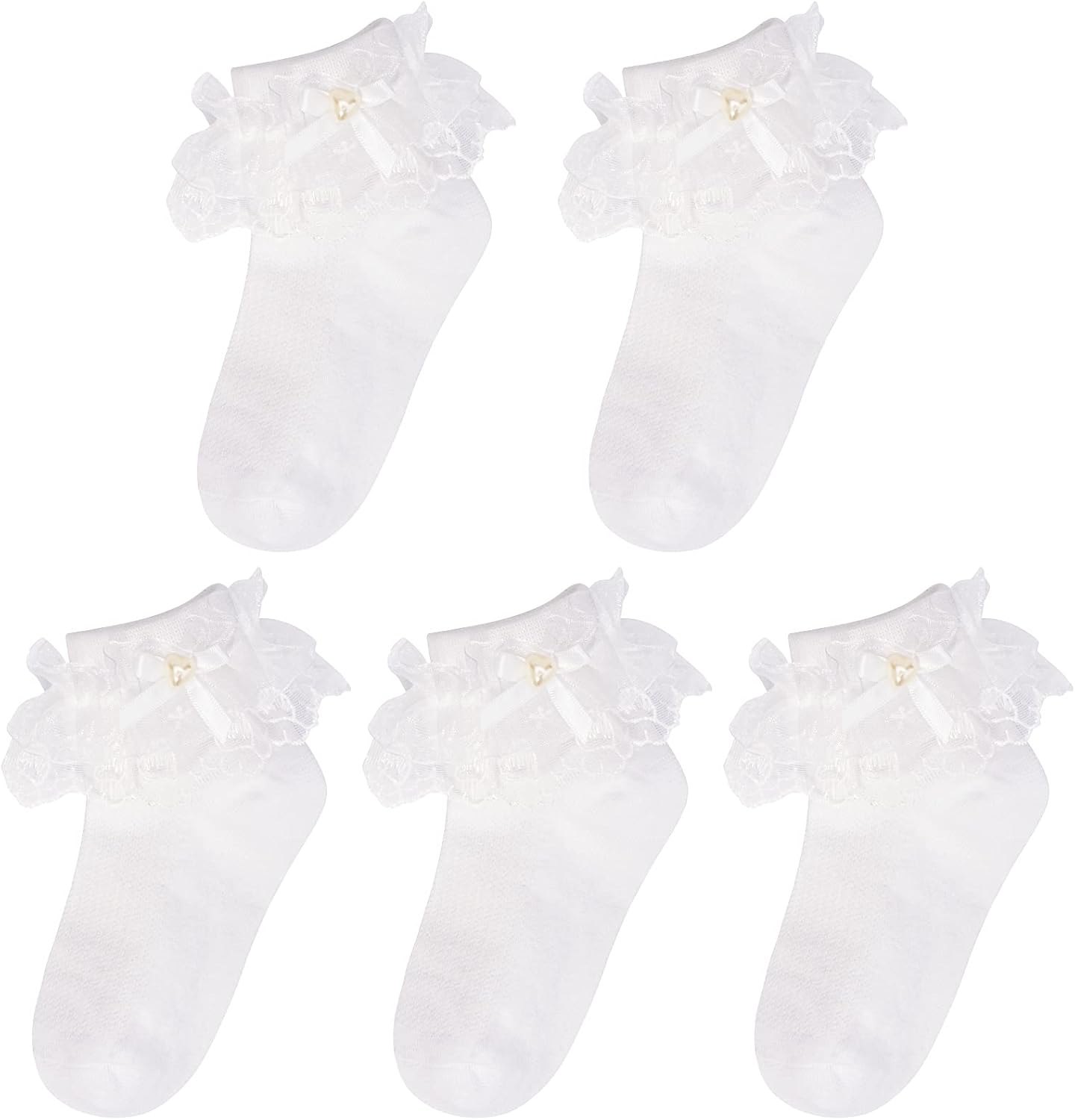 Looching 5 Pairs Toddler Baby Girls Ruffle Lace Trim Socks with Bow Frilly Eyelet Mesh Princess Ankle Dress Socks - Image 8