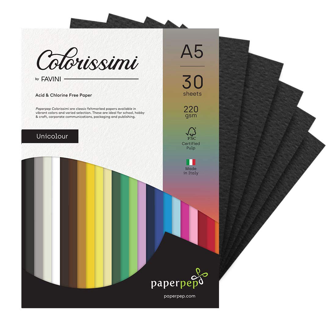 PaperPep Colorissimi Card Stock 220GSM A5 Nero (Black) Unicolor Pack of 60 Sheets For Cardmaking, Mixedmedia, Papercrafts, Cutart, Diecutting, Stamping, Scrapbooking, Pastel Colouring and Arts & Crafts