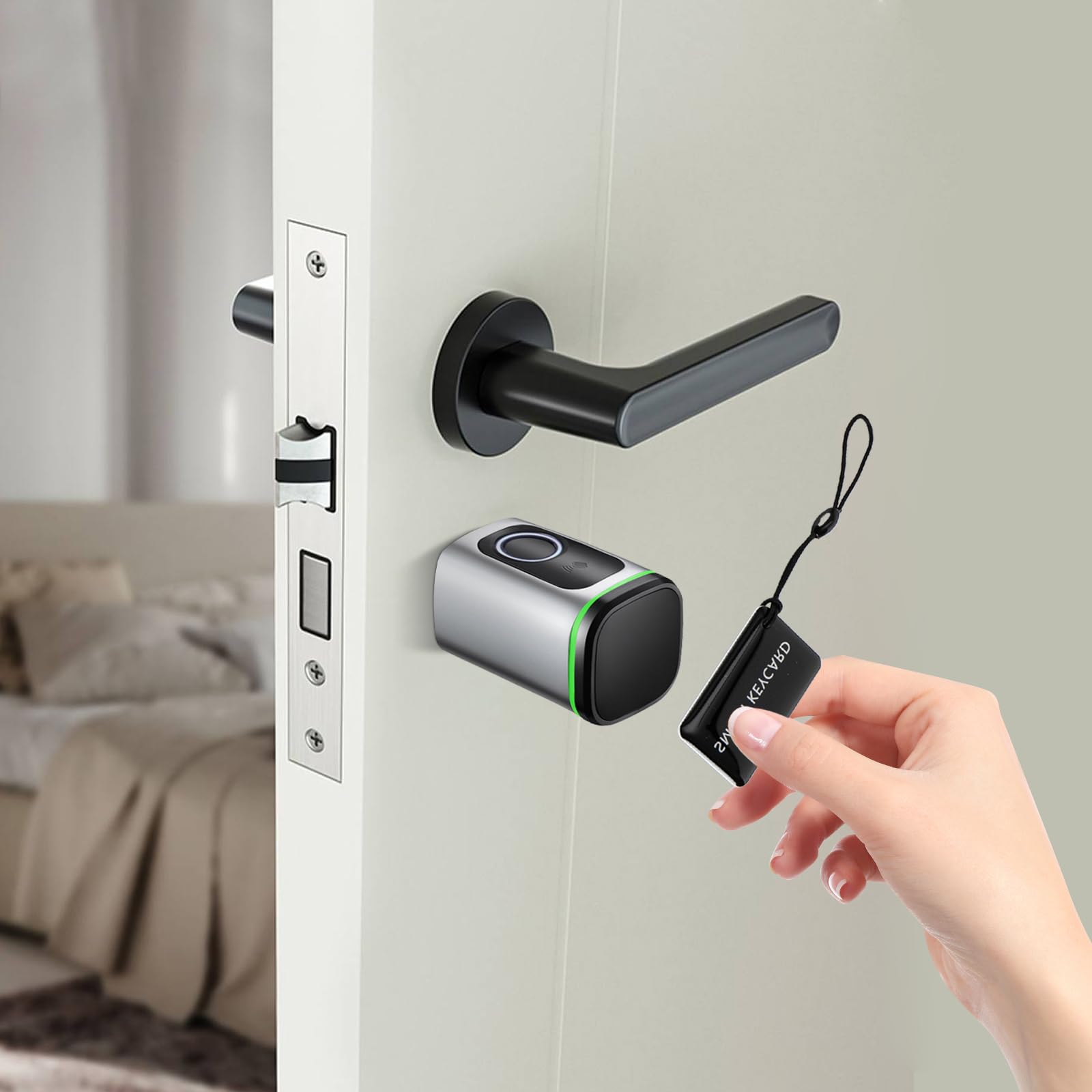 Türschloss Fingerabdruck, 60mm Smart Lock, Fingerprint Türschloss Zylinder Elektronisches Haustür mit Vier Arten der Öffnung, Elektronisches Türöffner Haustürschloss, Silber, für Wohnung, Hotel, Haus
