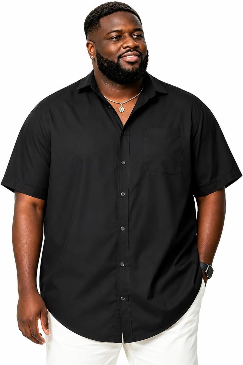 EVEDESIGN Mens Big and Tall Short-Sleeve Button-Down Casual Shirt Plus Size