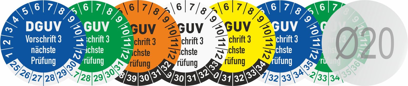 DGUV 3 Prüfplaketten 2026 Ø 20 mm - mehrjährig - 250 Stück - aus hochwertiger Haftfolie - Staffelpreise für Businesskunden ab 3, 6, 11 VE