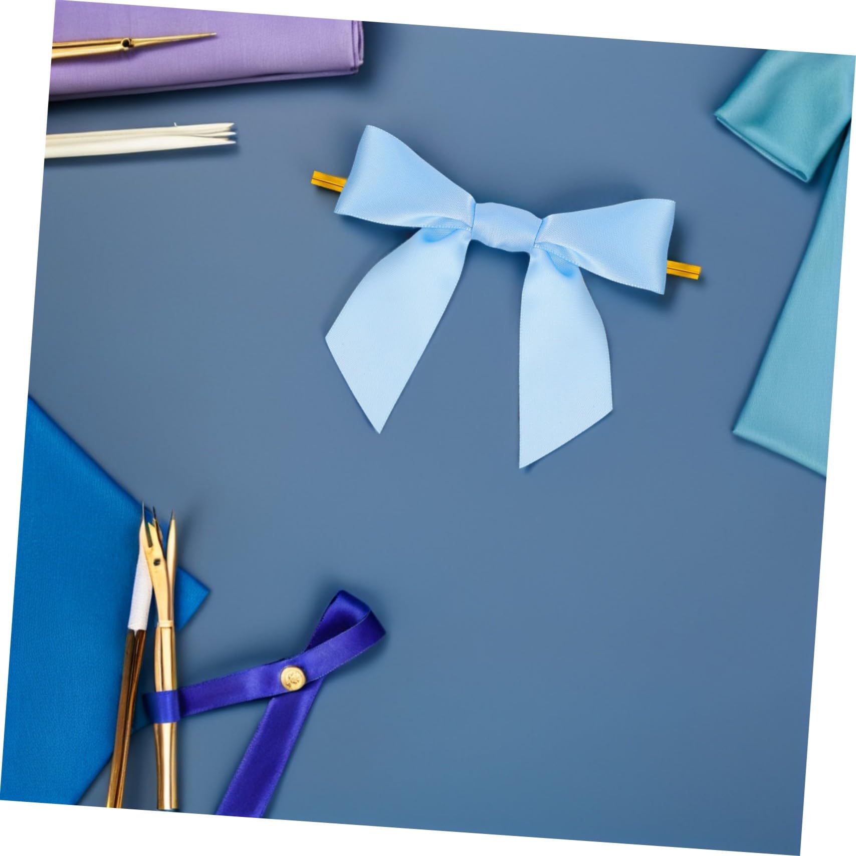 100 Pezzi Fiocchi Pre-legati Azzurri con Filo Twist per Sacchetti Regalo Nastri Decorativi per Confezioni Feste e Artigianato