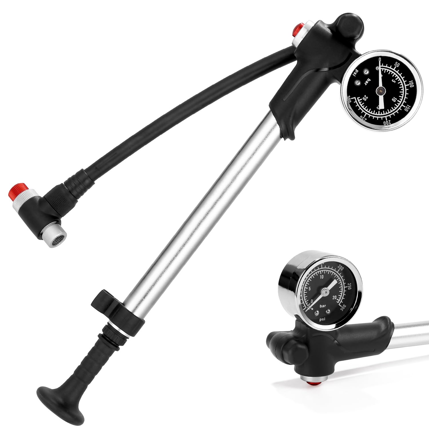Pompa per ammortizzatori ad alta pressione Max 300 PSI con manometro e pulsante di spurgo 2 in 1 per bici MTB