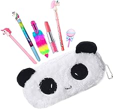 KOBBET® Unicorn Stationery Pen Pencil Eraser Fur Pen 6in1 Unicorn Water Glitter Pen Lipstick Pen Dessert Eraser Stationery with Pencil Case Pouch Pouch for Girls Pens with (Panda Pouch)