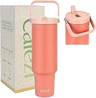 Vista 29 de Vaso de 40 onzas con tapa y pajilla, de acero inoxidable aislado al vacío con popote abatible y asa superior, botella de agua aislada reutilizable