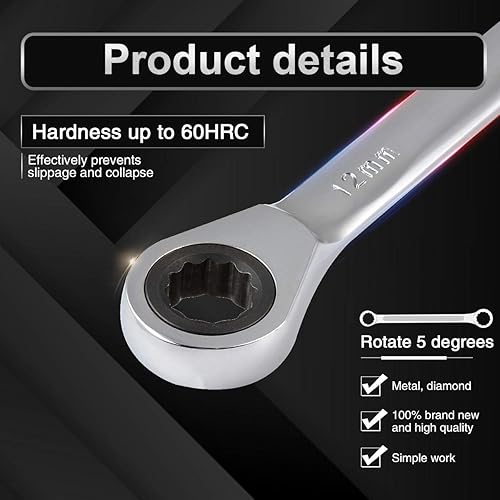 Miniatura 5 de KATUR 1 llave métrica de doble caja, llave de extremo de caja de doble anillo de cromo vanadio, herramientas manuales de reparación automática