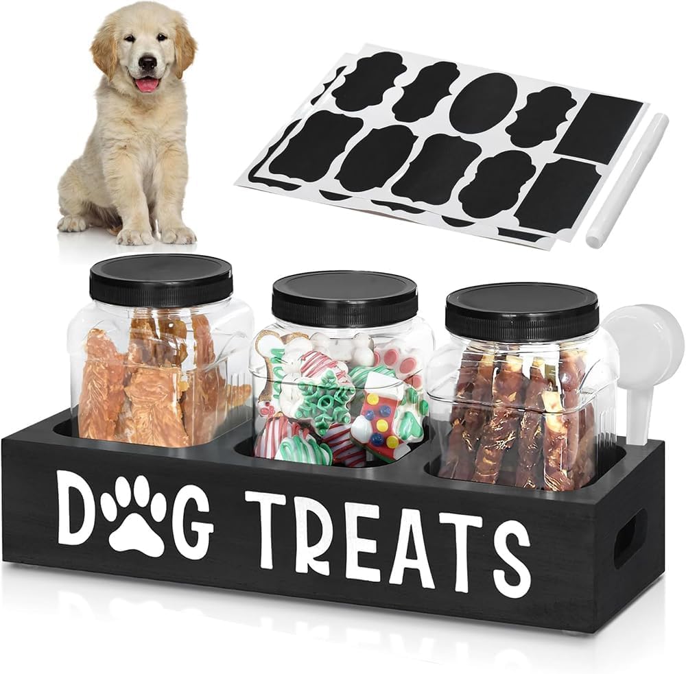 HoldOneLight Luftdichte Aufbewahrungsgläser für Hundeleckerlis, 3er-Set – Kunststoffbehälter für Tierfutter mit Deckel – Behälter für Hundefutter zur Organisation auf der Arbeitsplatte