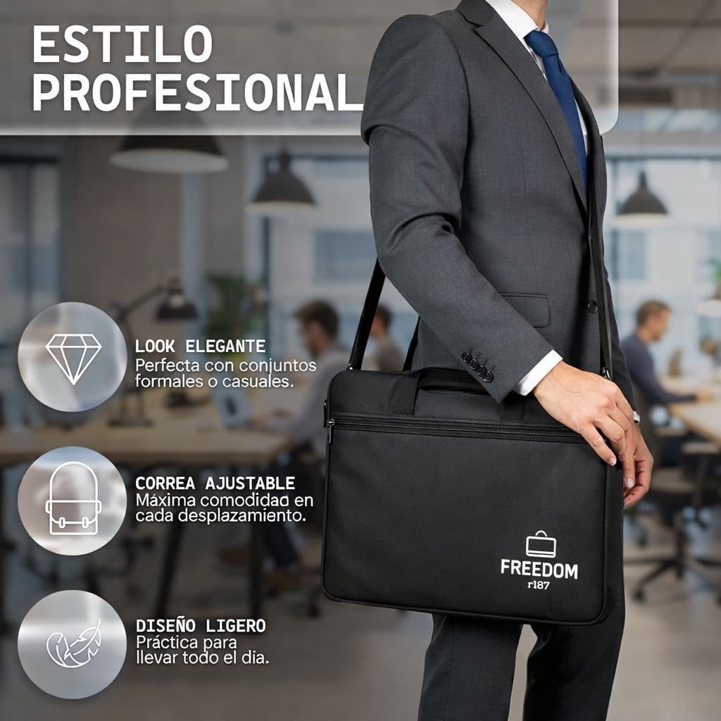 Genérico Bolsa Ordenador Portátil 15,6” Impermeable con Bandolera – Maletín Portátil Acolchado con Bolsillos, Cremallera Resistente – Bolso Laptop Ligero y Elegante