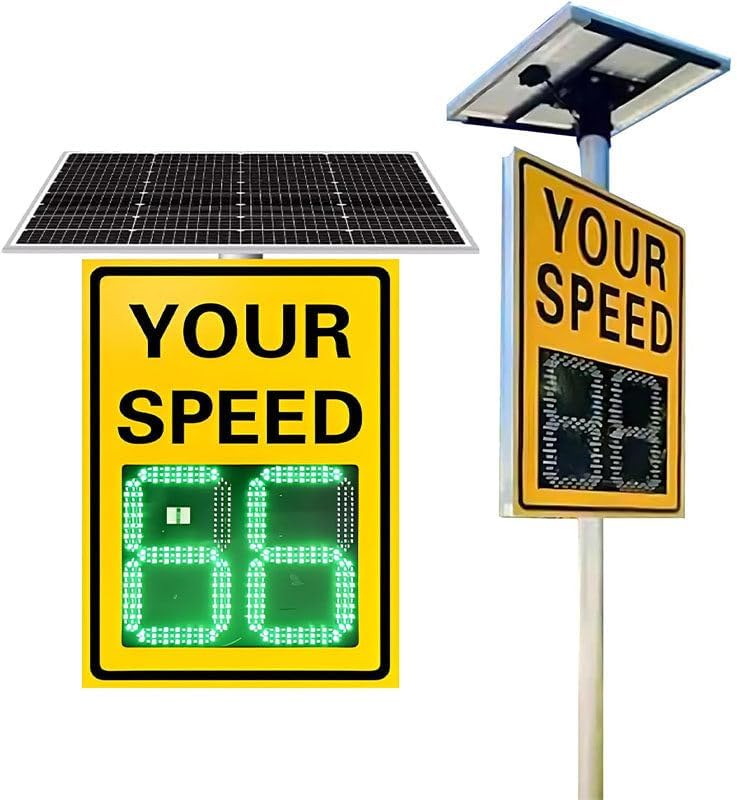 Solar Powered LED Speed Radar Sign, 24"x35" Amber Display for Traffic Safety, High Visibility Speed Feedback Sign for Drivers, Enhance Road Safety with Bright Alerts