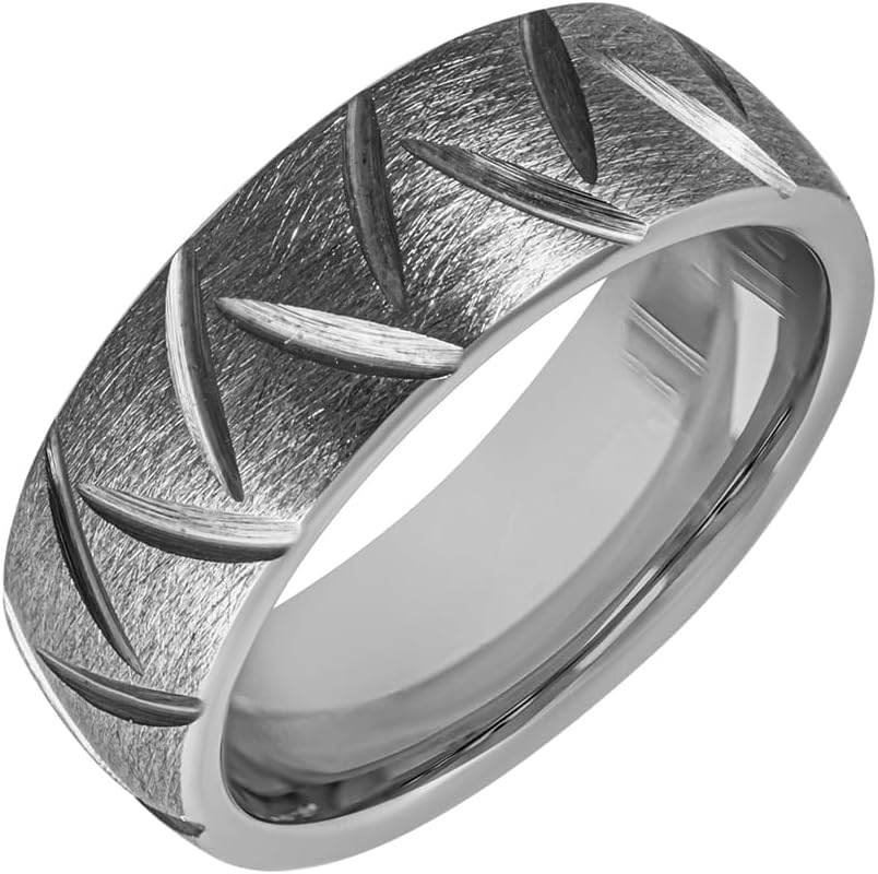 Brilliant Expressions 8mm Tungsten Carbide Wedding Band for Men and Women – Grey Wire Finish with Diagonal Carvings, Comfort Fit Ring