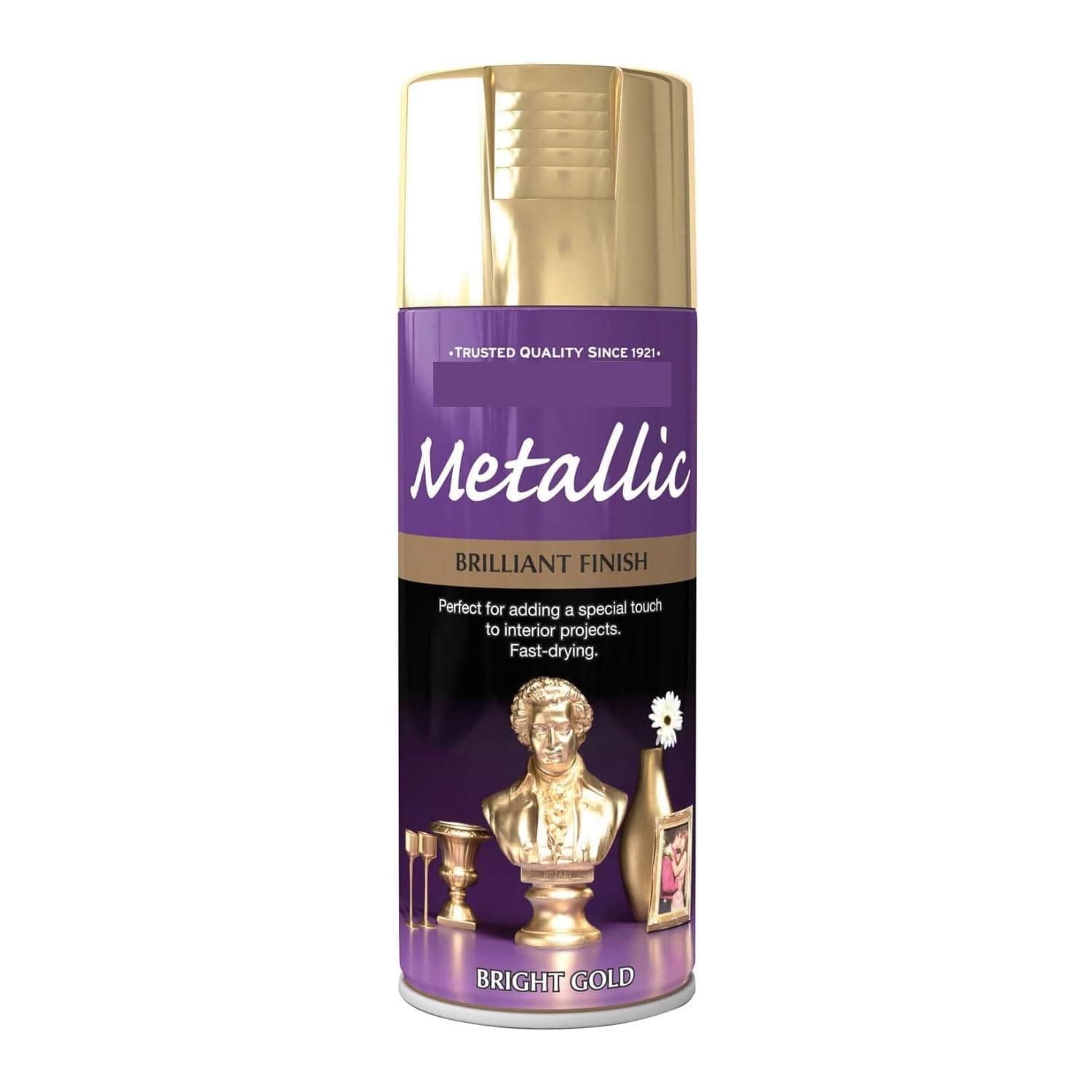 Brilliant Finish Metallic Spray Paint 400ml - Bright Gold - Advanced Formulation Provides Lasting Lustre - Gold, Silver, Copper and Chrome Finishes - Excellent Coverage, Hiding and Colour Retention