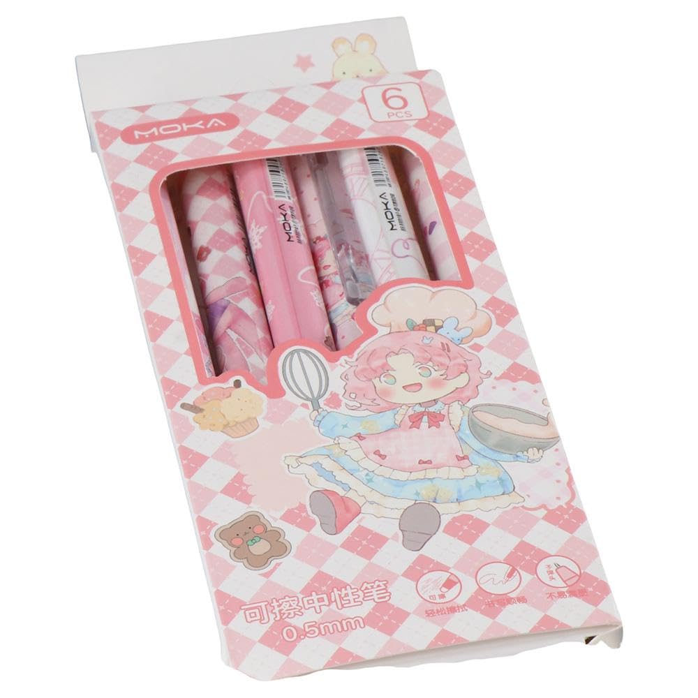 Risedot Retractable Erasable Pens, Blue Funny 14.5cm Gel Pens, Colorful 6Pcs Rollerball Pen Home, Pink - Image 2