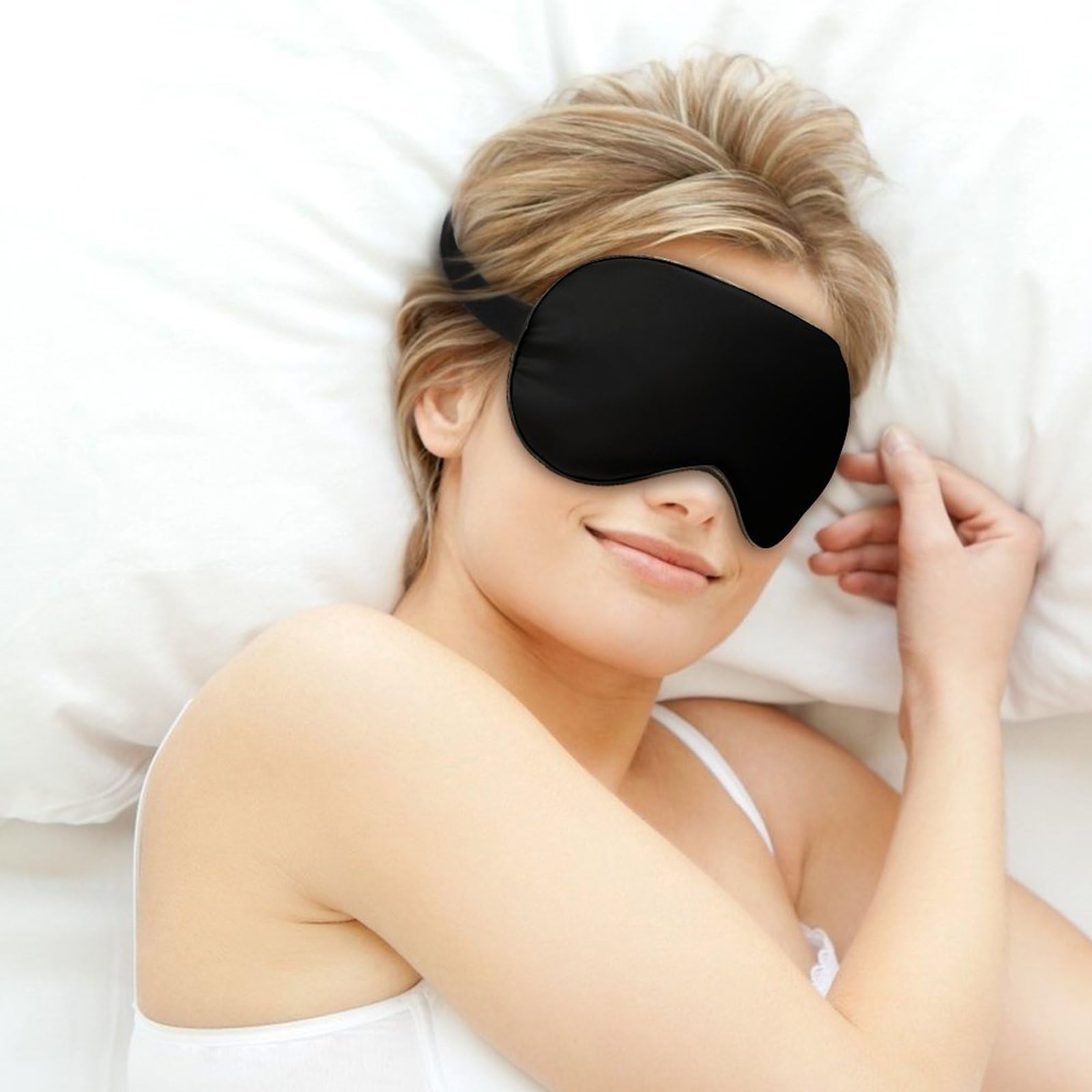 Mascherina per occhi personalizzata, per aggiungere la tua immagine di design, copertura per gli occhi personalizzata con cinturino regolabile per dormire, viaggi, lavoro, sonnellini leggeri, nero