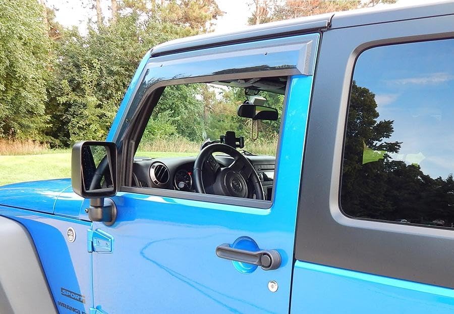 WellVisors Window Visors Wind Deflectors Compatible with Jeep Wrangler 2 2007-2017 Premium Series Rain Guards 3-847JE001