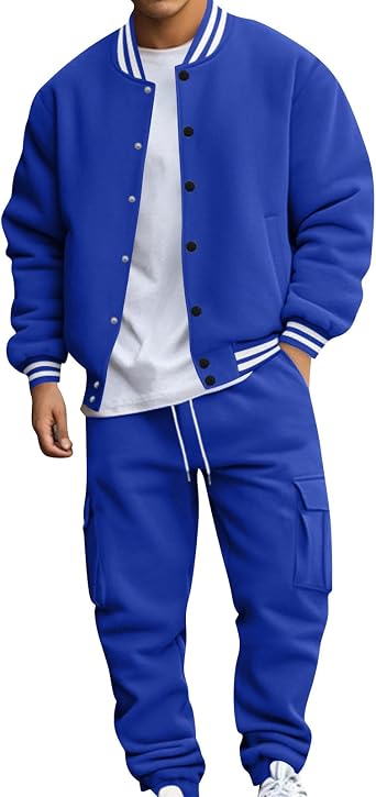 MenS Tracksuits Sweat Suits 2 Piece Set Long Sleeve Casual Fitness Lapel Solid Color Slimming Button 2 Piece