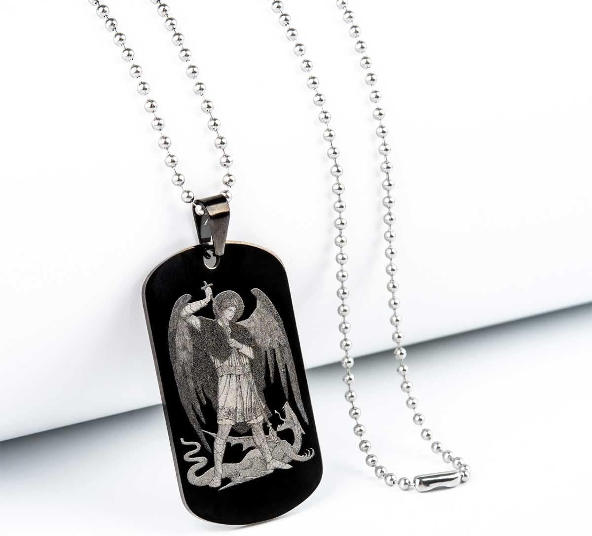 Sainstone St Michael Archangel Protection Pendant Necklace Amulet Talisman with Motivational Prayer - Protect Us for All - Inspirational Dog Tag Stainless Steel Gifts for Men Women - Image 2