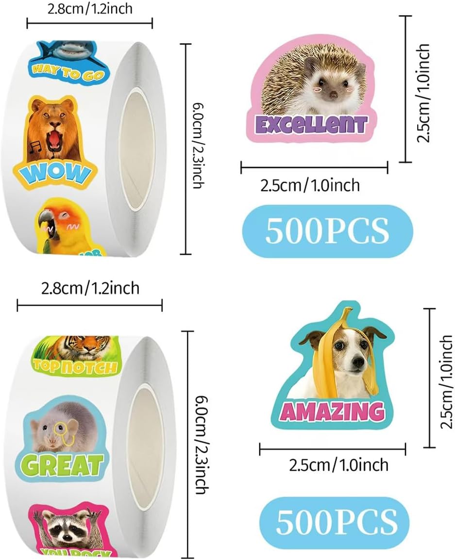 2 Rolls Funny Animals Stickers 20 Designs Fidget Inspiring Stickers Self-Adhesive Positive Sayings Accents Boost Self-Esteem, Self-Confidence Family Party Game Bag Supplies