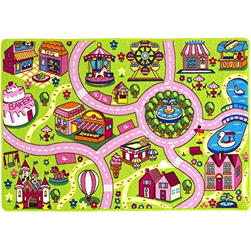 Mybecca Kids Rug 5' x 7' Colourful Fun Land Theme Park Roads Floor Play Children Area Rug Mat for Playroom & Nursery (59