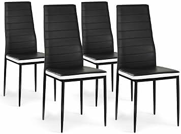 IDMarket – Juego de 4 sillas Romane Negras, diadema blanca para comedor