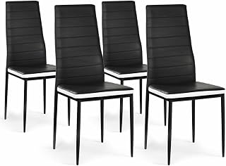 IDMarket – Juego de 4 sillas Romane Negras, diadema blanca para comedor