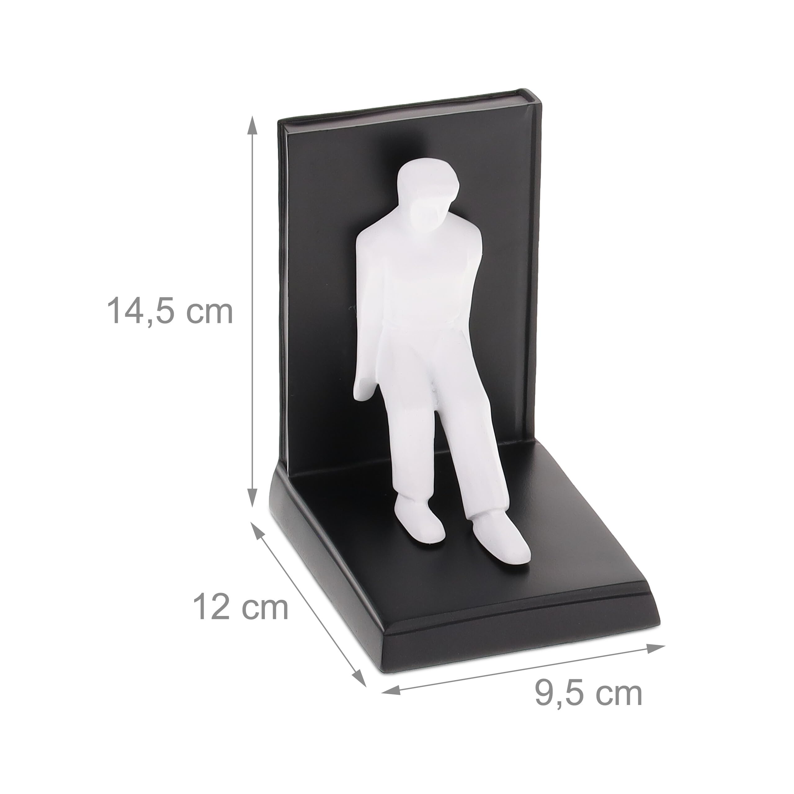 Relaxdays Lot de 2 Serre-Livres, Figurine Homme, HxLxP: 14,5x12x9,5 cm, décoratif, résine Artificielle, Noir - Blanc