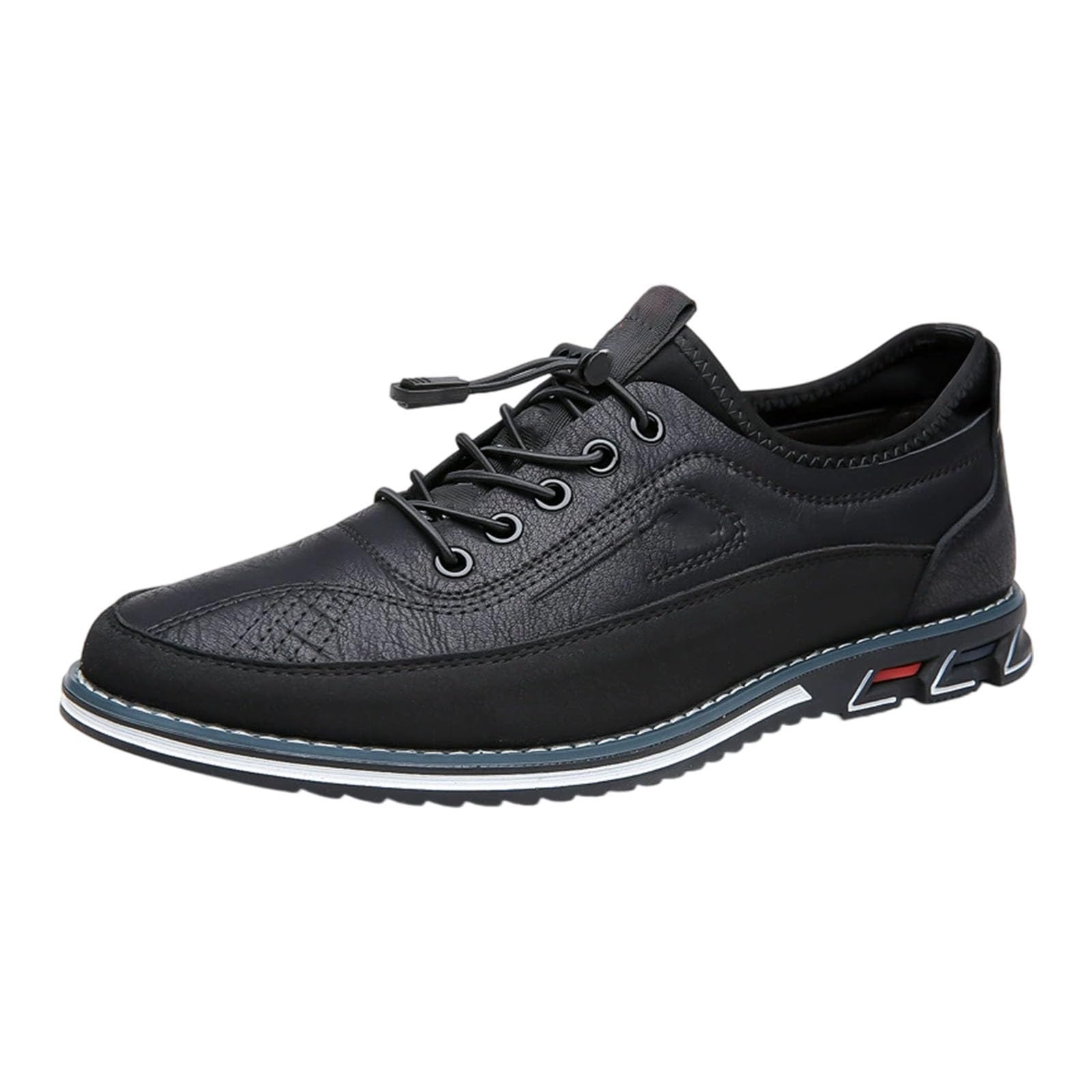 Scarpe da uomo in pelle casual con lacci elastici a chiusura rapida, Nero