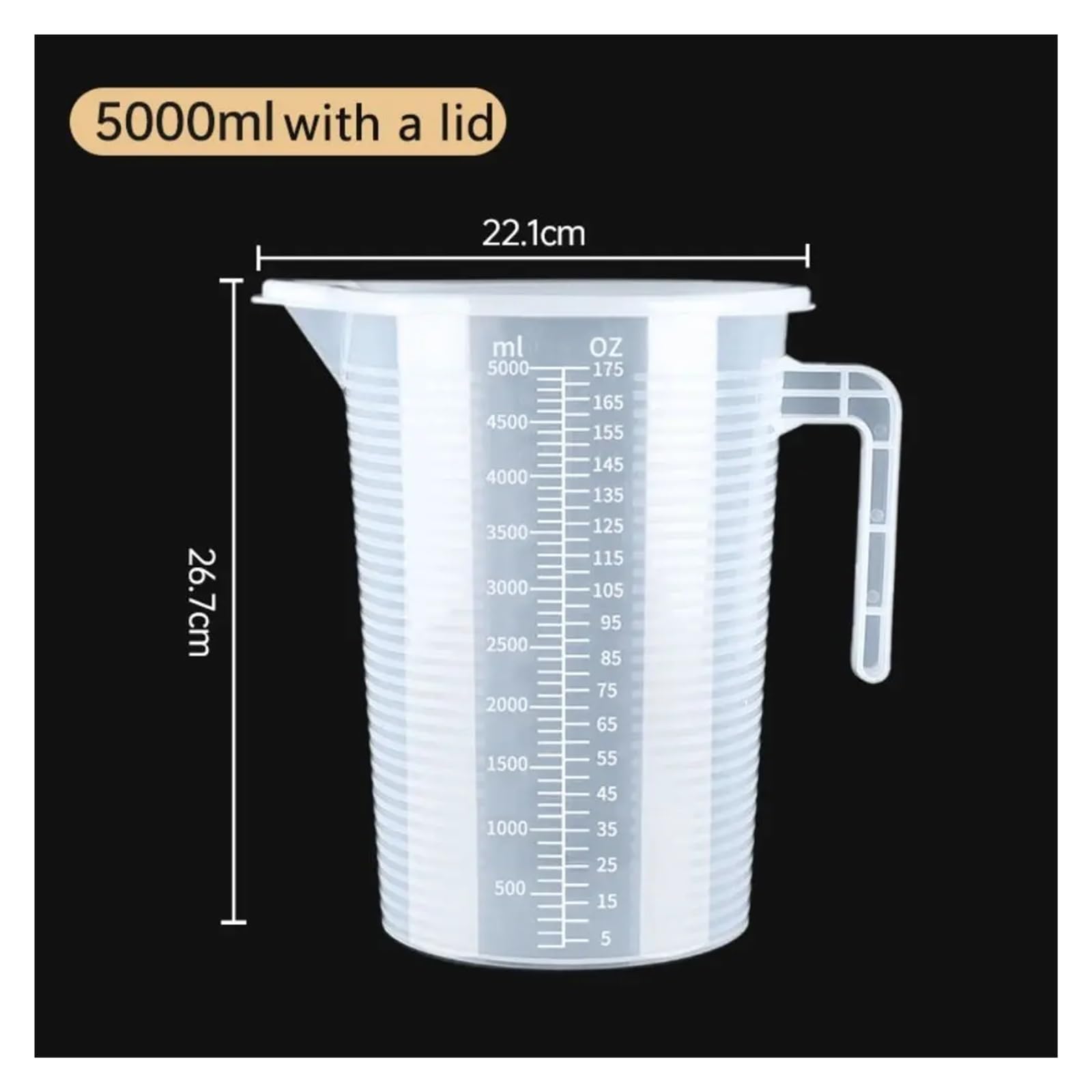 Vaso medidor graduado transparente, báscula de plástico, vaso de laboratorio con tapa, vaso mezclador transparente de gran capacidad for cocina y repostería.(5000ml(with a lid))