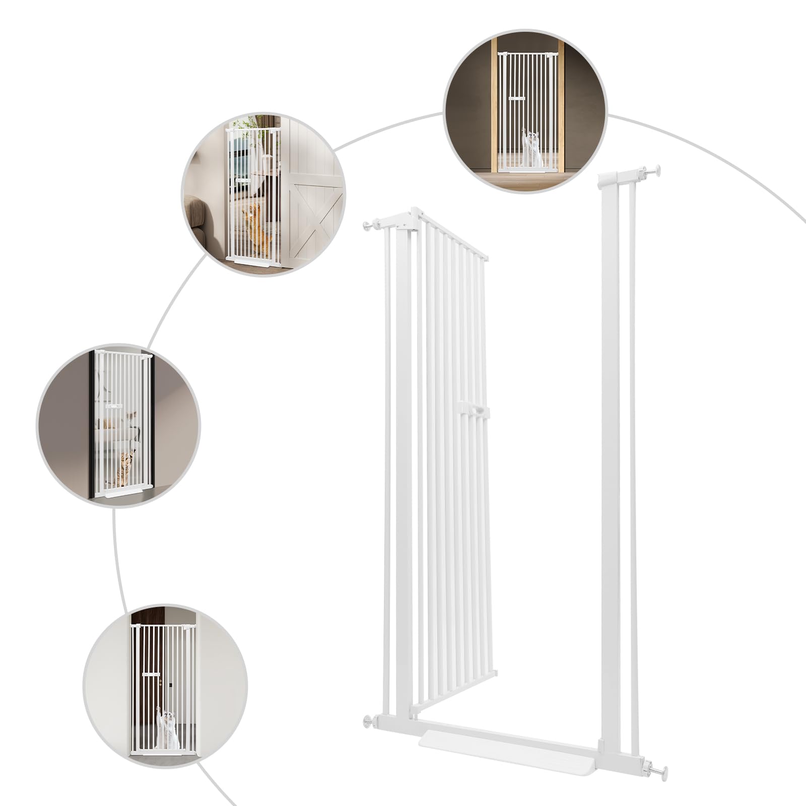 Cancello di Sicurezza per Animali Domestici Extra Alto e Estensibile, Barriera per Animali Domestici 150 cm di Altezza, Larghezza Regolabile da 76-85 cm, Apertura a Una Mano, Acciaio