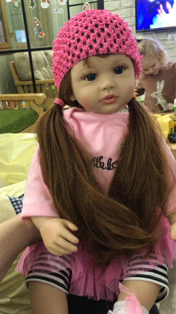 Angelbaby Adorable Reborn Toddler Doll Soft Body Real Life Long Hair Princess Hair, 24inch Handmade Silicone Reborn Baby Doll Sets and Doll Clothes (Pink -2006)