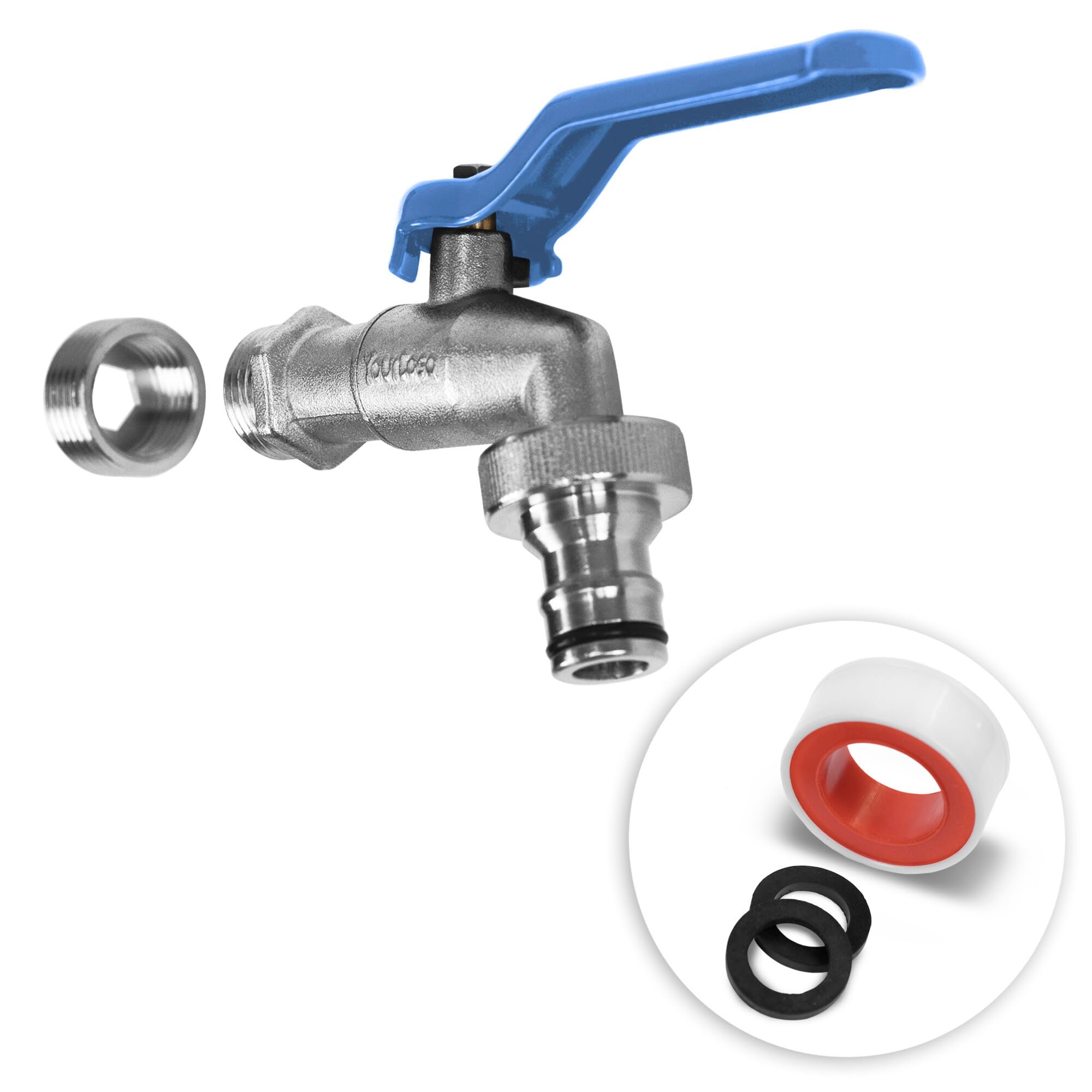 Yourcasa Blue Single 1/2 Inch And 3/4 Inch Brass Garden Tap With Hose Connection And Sealing Strip, Frost-Proof Outdoor Ball Valve, Water Tank Drain Valve