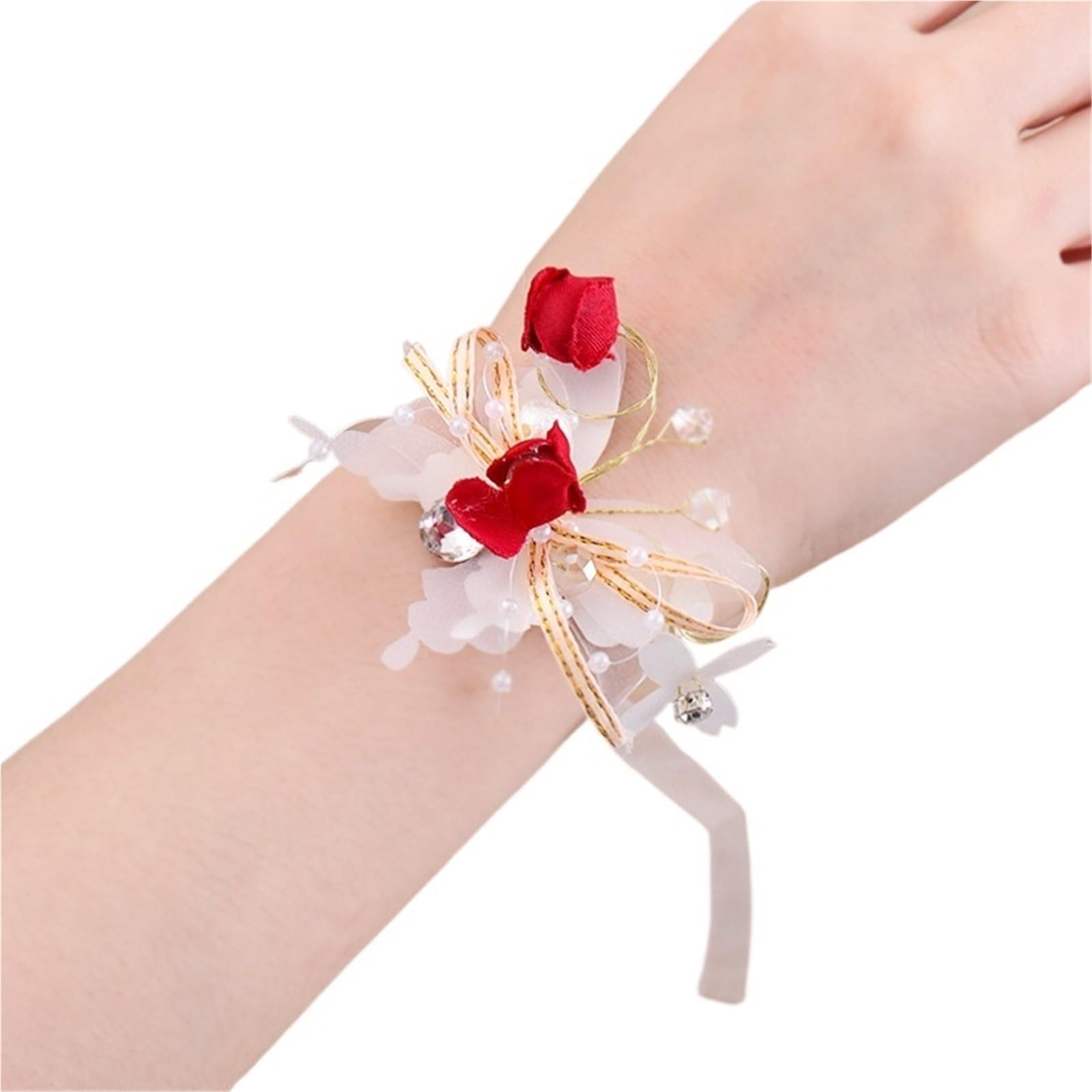 ERHTGUO 4pc Wedding Wrist Bridesmaid Silk Rose Flower Party Prom Fabric Hand Flowers Boutonniere(E)