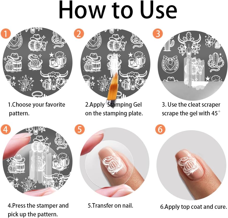 PH PandaHall 3pcs Western Cowboy Nail Stamping Plates, Cowboy Hat Boots Nail Art Templates Southwestern Style Stainless Steel Image Plate Art Stencils for DIY Print Manicures Salon Design Supplies