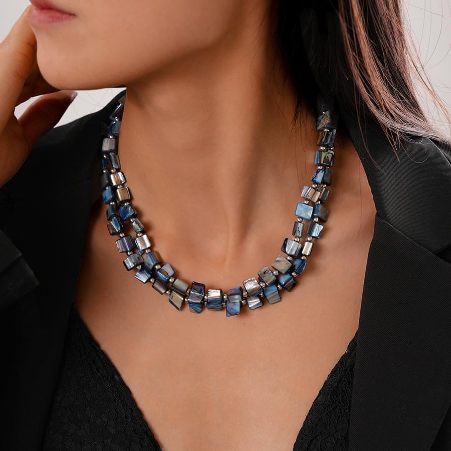 Boho Layered Shell Beaded Necklaces for Women Colored Bead Choker Necklace Holiday Summer Necklace - Image 4