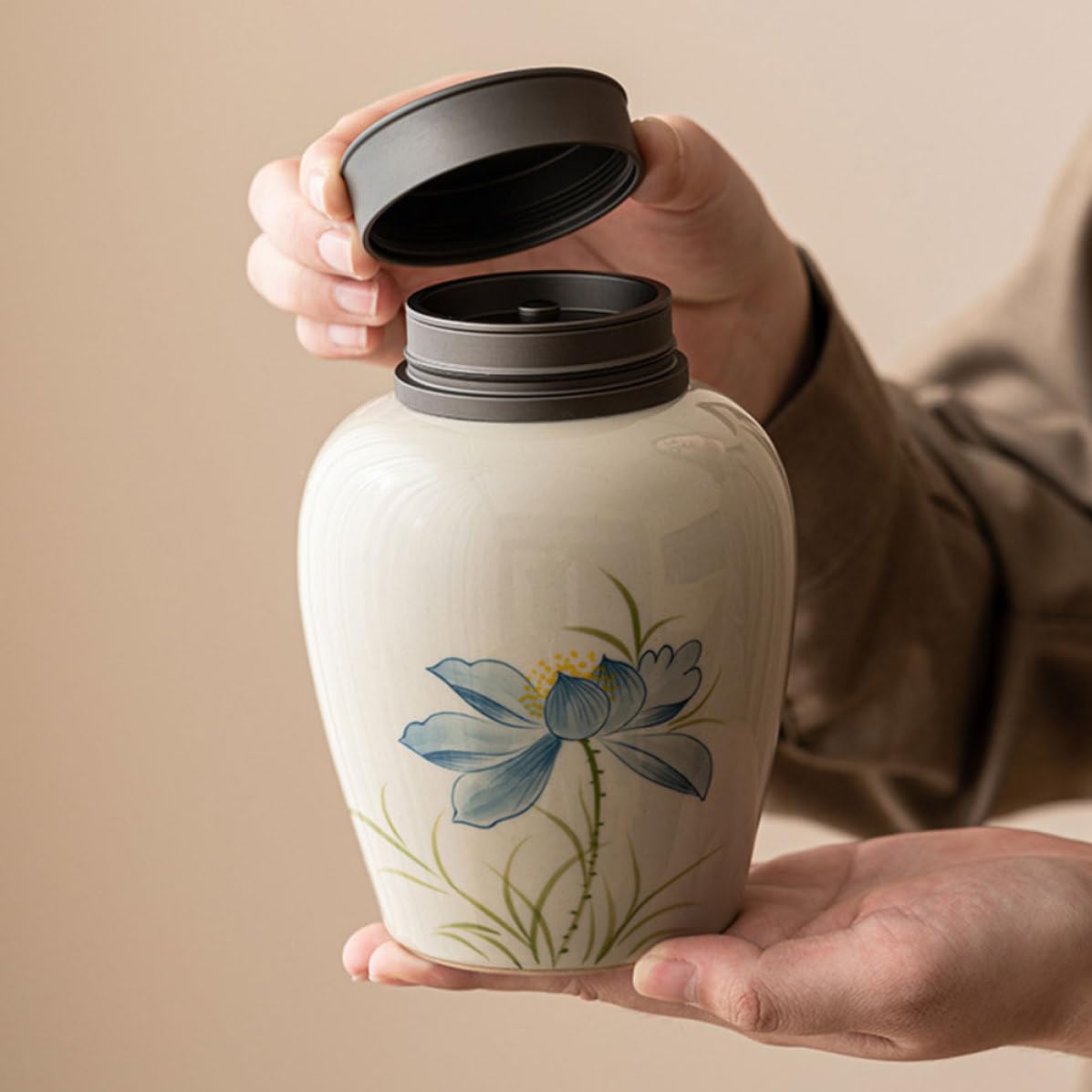 Recipiente de Cerámica para Té Capacidad de 700ml, Multi-funcional y Sellado Hermético Que Protege Humedad, Adecuado para Almacenamiento de Té y Frutos Secos