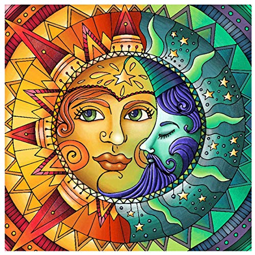 Diamond Painting Kits for Adults,Sun and Moon Face Full Drill Crystal Rhinestone Embroidery Cross Stitch,DIY 5D Paint by Numbers for Adults Beginner,Home Wall Decor 13.8\"Ã—13.8\"