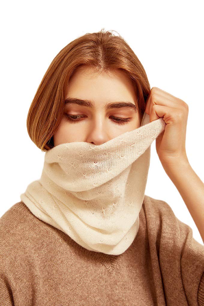Prettystern Loop Scarf 100% Cashmere Wool Plain Knit Women Neckerchief Tube Shawl Off-White