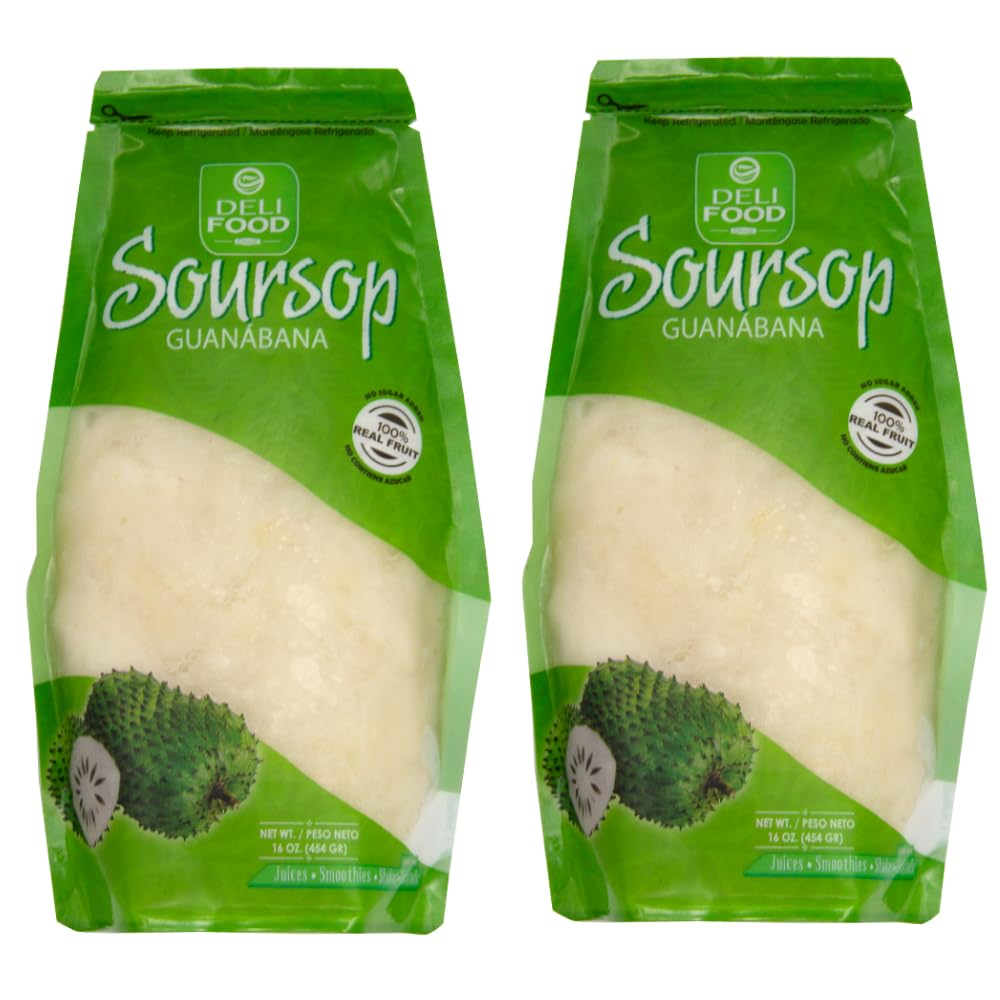 Soursop fruit pulp 100% Natural – Guanabana Fruit Puree for Smoothies & Desserts – No Sugar Added – Tropical Pulp – 2 Pack (16 oz Each)