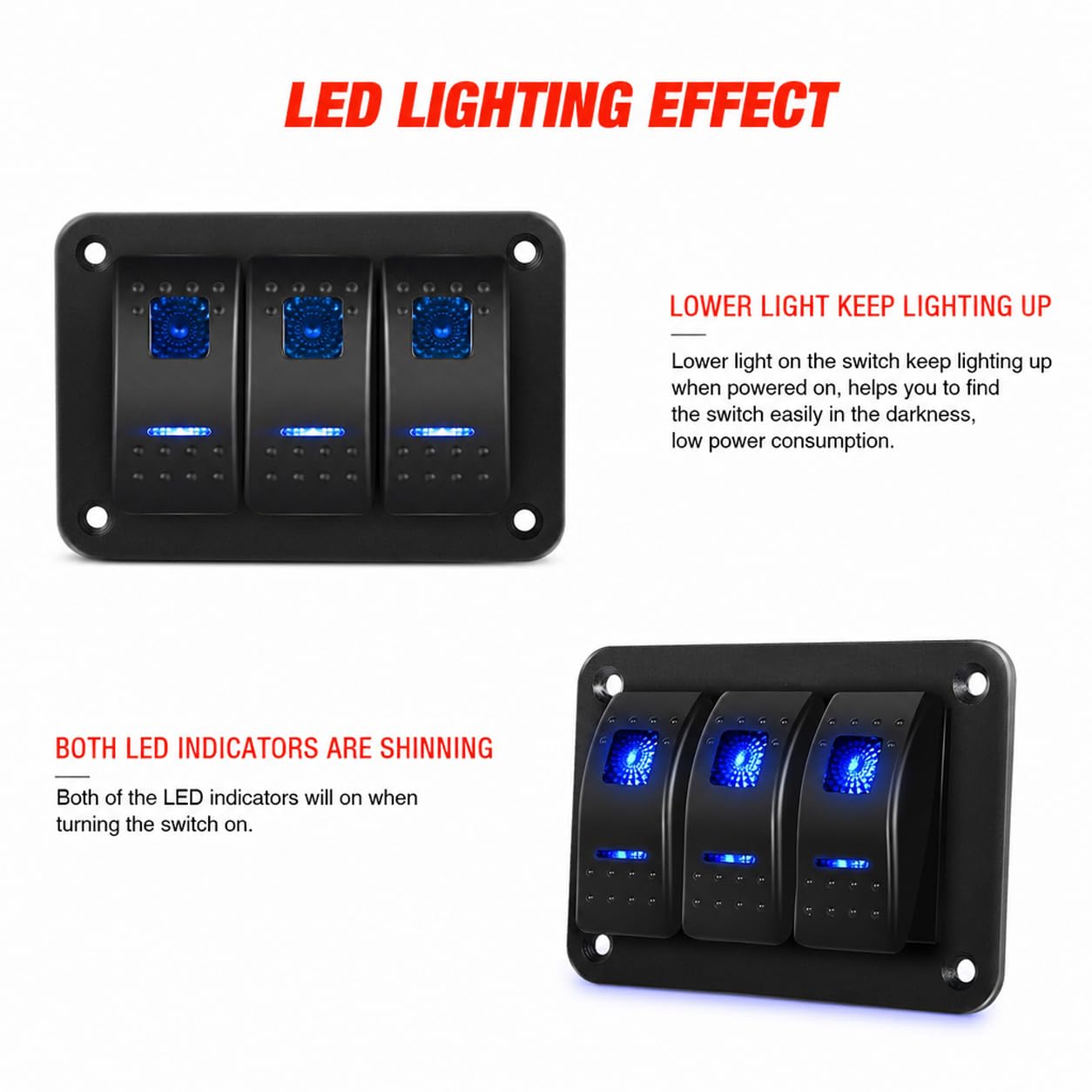 Gebildet 12V/20A, 24V/10A, 3 Gang Panneau en Aluminium Bascule Tableau de Bord Lumière LED, 5 Broches Marche/Arrêt Pré-Câblé Support de Commutateur à Bascule pour Voiture Automobile Bateau Marin