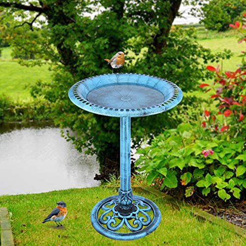 Dream Garden 28 Inch Height Polyresin Birdbaths Lightweight Antique Outdoor Garden Pedestal Bird Bath Blue #TOP5