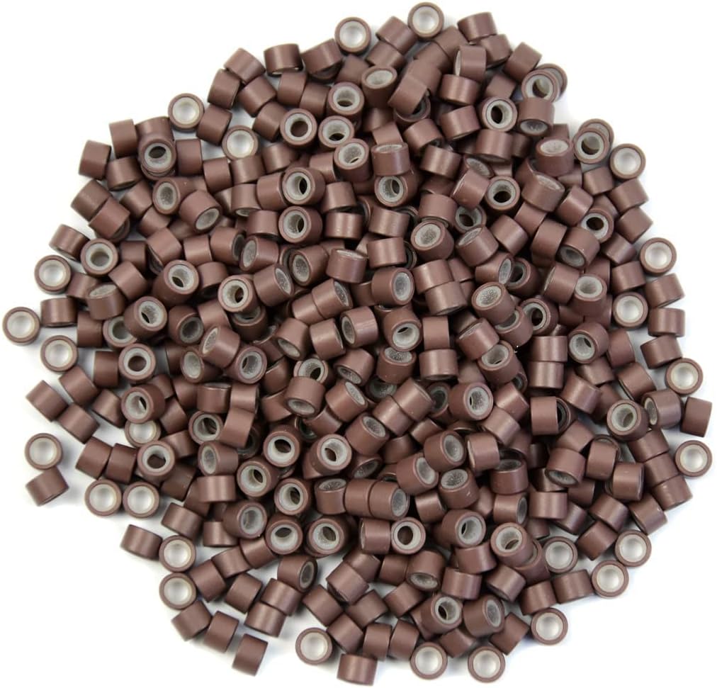 500pcs Micro Rings Silicone Lined 4.0mm Micro Rings Links Beads for Hair Extensions (Brown)
