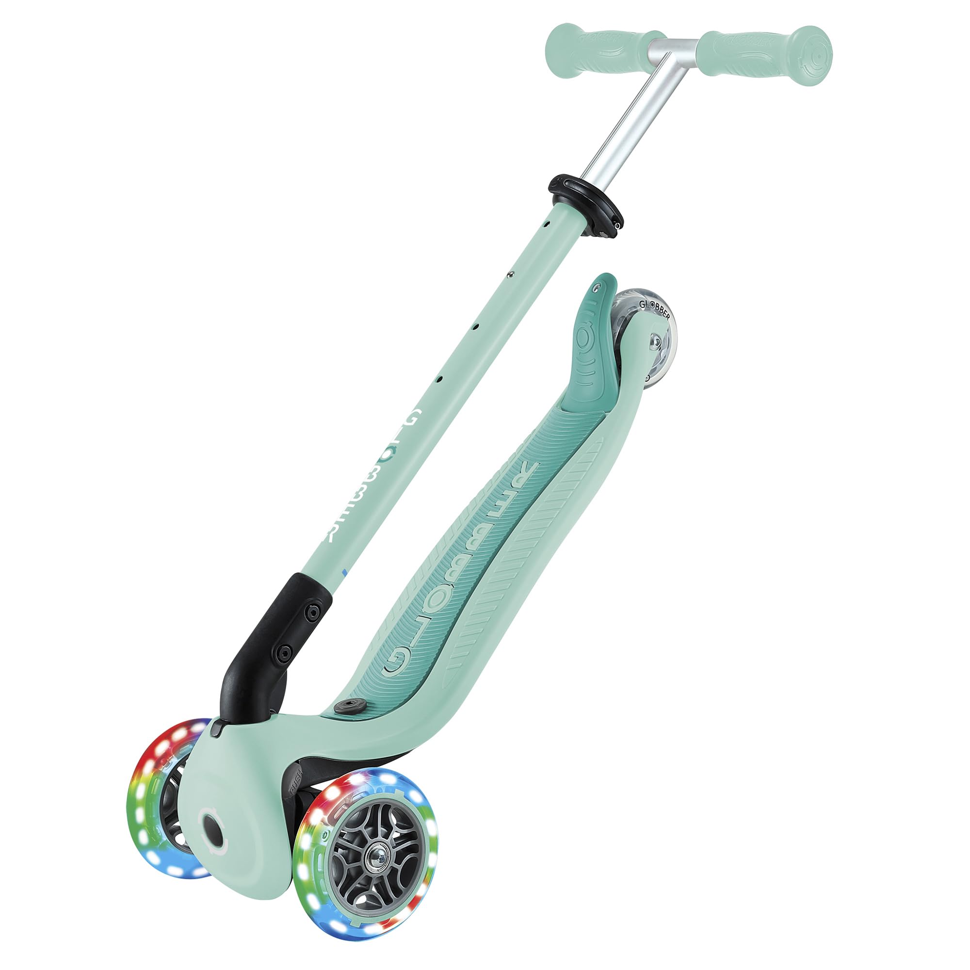 Globber GO UP Active Luces, Patinete evolutivo de 3 Ruedas con Luces para niños de 15 Meses a 9 años, Verde Menta