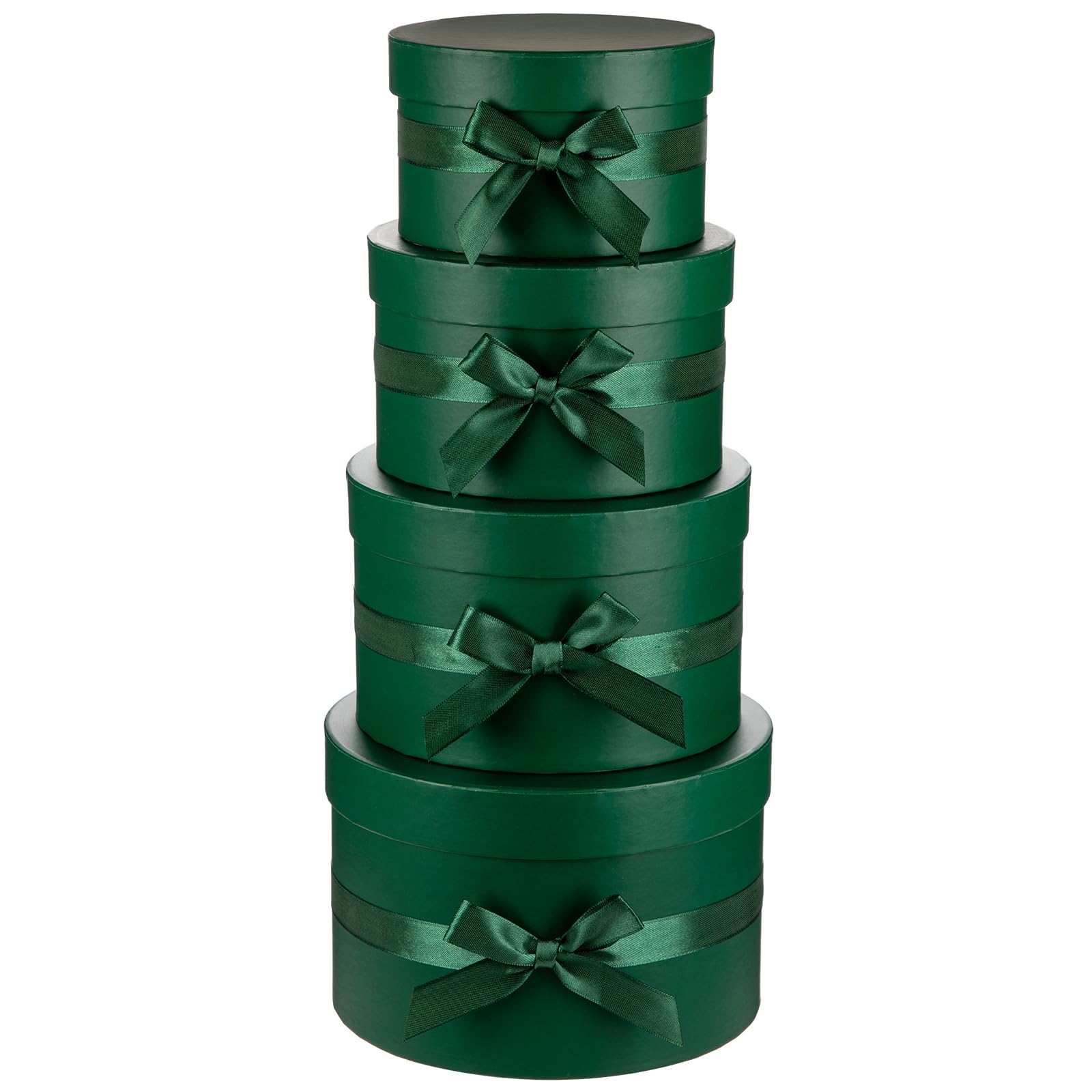 Arborus Green Gift Boxes with Lids and Bow Set of 4 Round Gift Boxes for Presents Luxury Hat Box Paper Flower Box for Wedding Birthday Valentines Bridesmaid Christmas Party