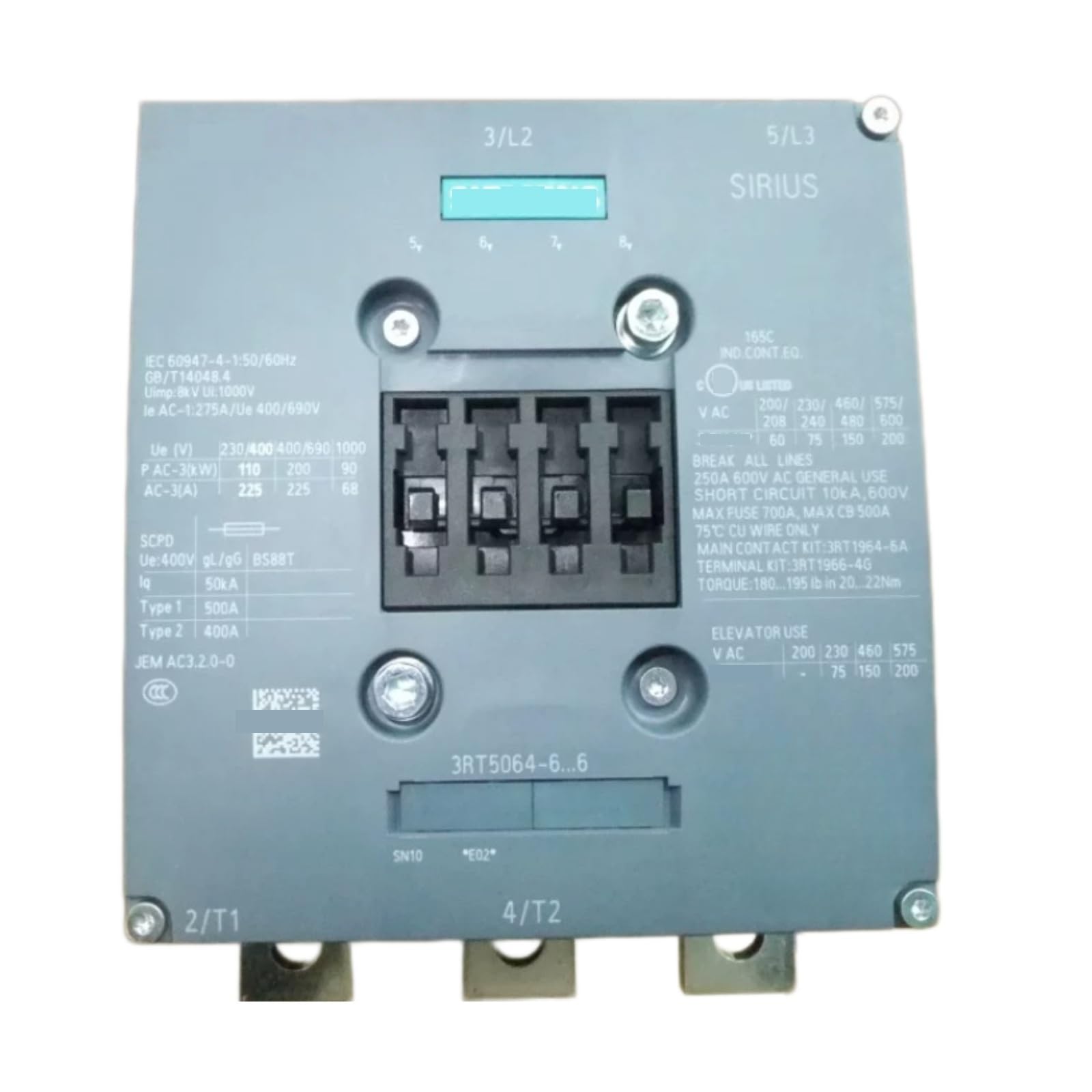JHSLJCQS Contactors 3RT5064-6AF36 3RT50646AF36, 225A 110V DIN Rail Mount Contactor
