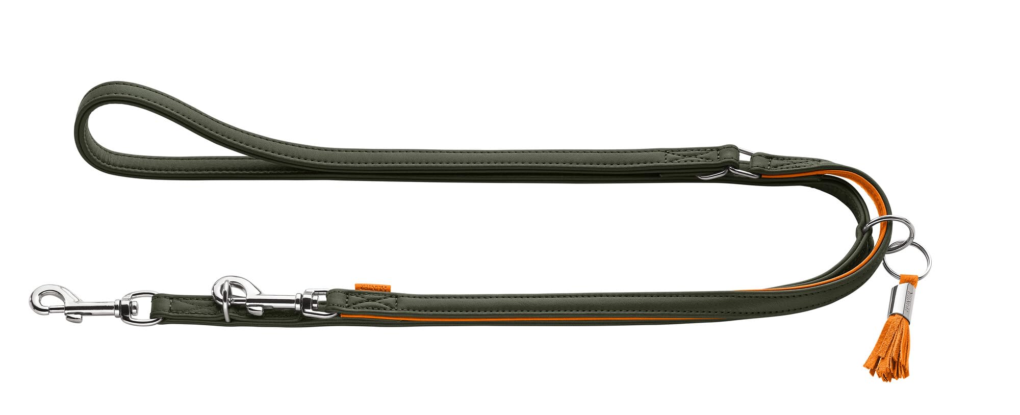 Hunter Portofino - Correa Ajustable para Perros (Piel, 3 Posiciones, Suave y Flexible, Apta para Colgar, Fabricada en Alemania), Color Verde Oliva y Naranja, tamaño: 15/200