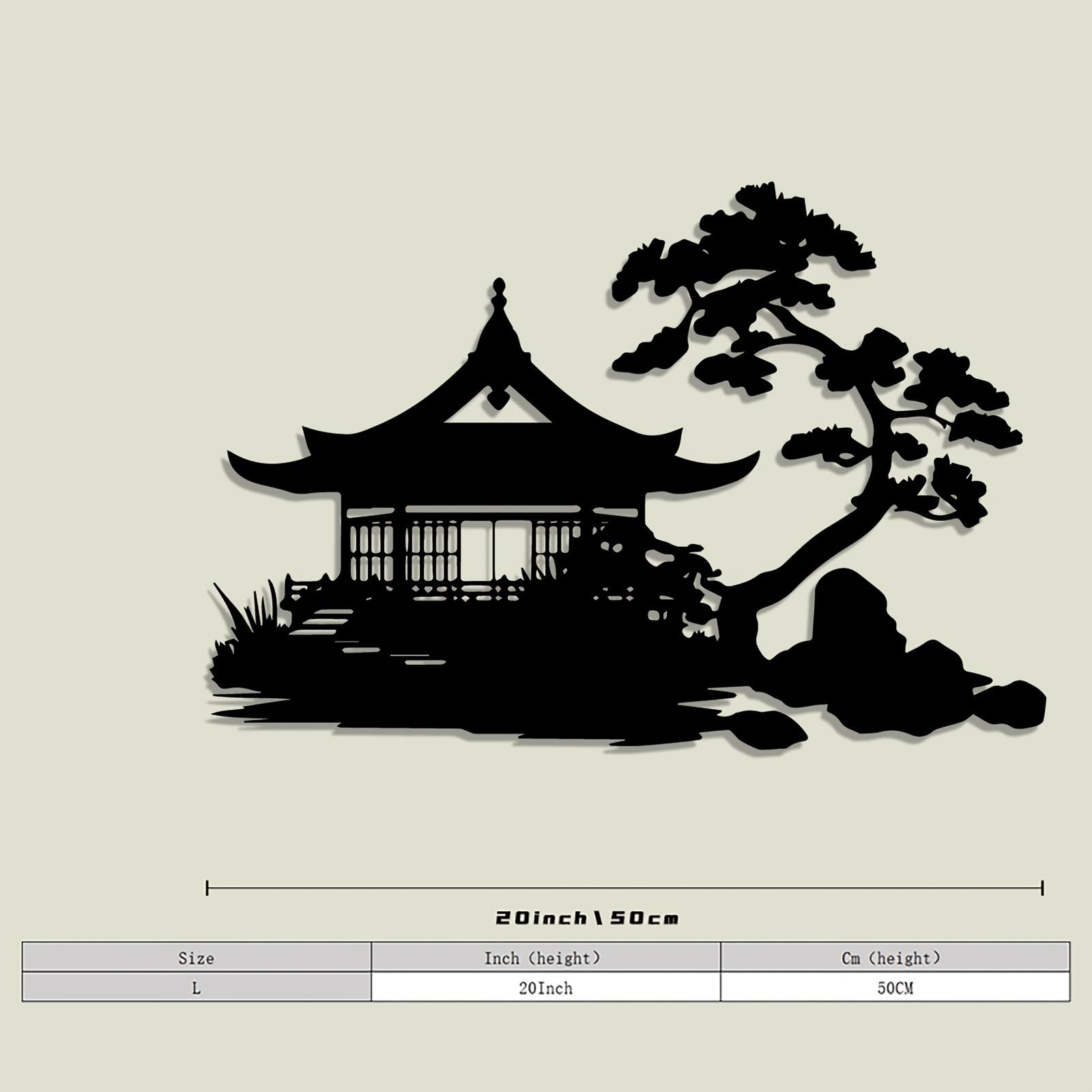 Decoración de pared abstracta contemporánea de metal con puerta Torii japonesa y árbol de pino bonsái - Hierro tradicional para uso interior/exterior, jardín zen, patio, sala de estar, para colga