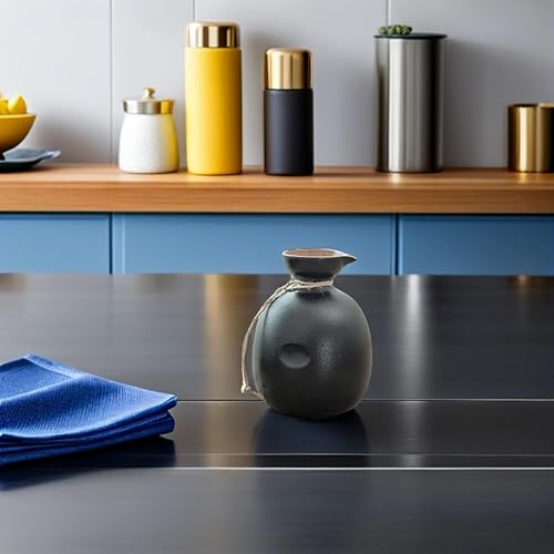 Vista 4 de Yardwe Jarra de vino de cerámica, botella de sake japonés para uso doméstico, elegante diseño de cerámica negra, reutilizable, vajilla decorativa