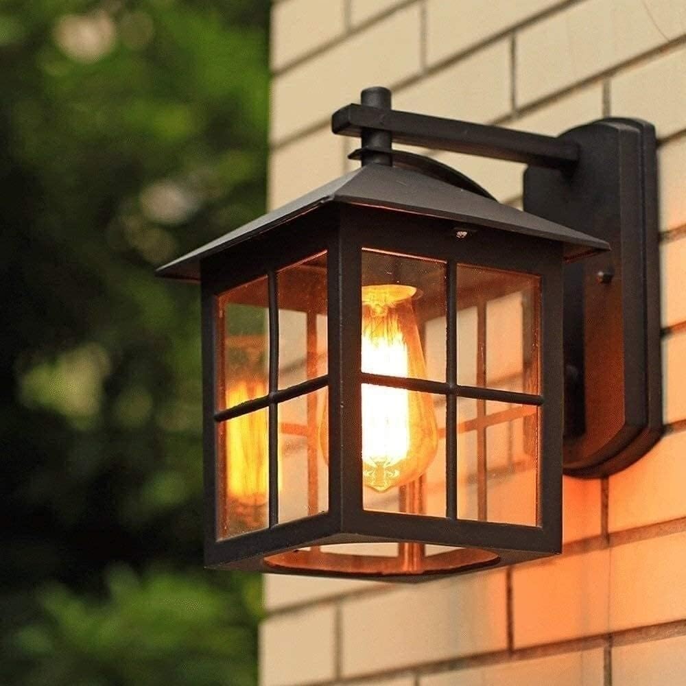 Applique Murale carrée Simple en Aluminium et Verre, Style campagnard, Style rétro, luminaire d'extérieur, idéal pour Un Village, Une Villa, Un Balcon ou Une terrasse, E27